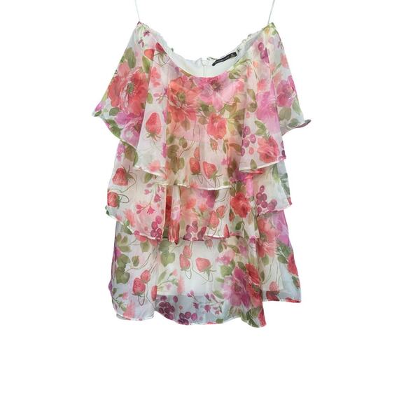Abercrombie & Fitch Tiered Strawberry Floral Mini Dress Size Med Tall strapless - Picture 8 of 8